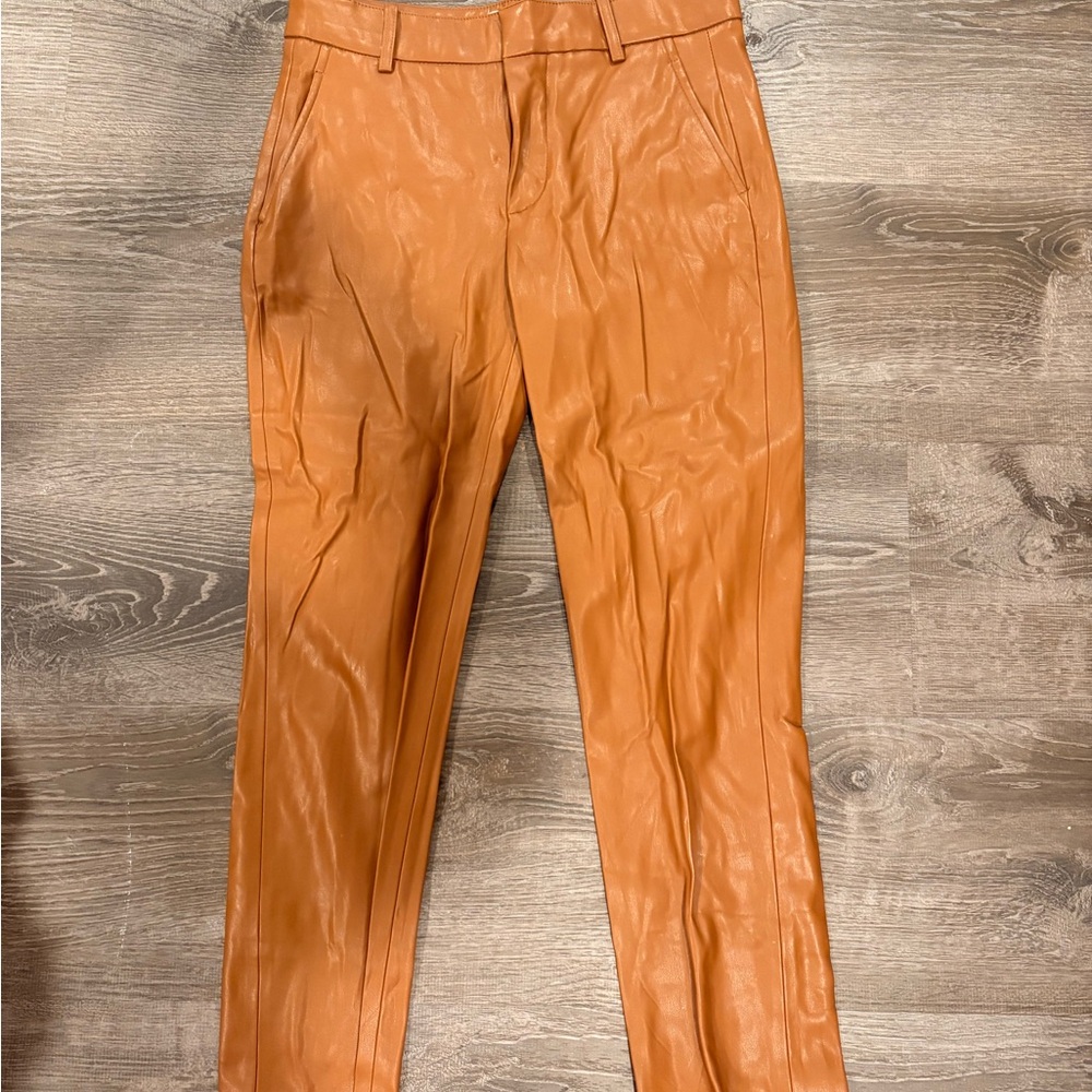 Zara Women’s Camel Lambskim leather pants